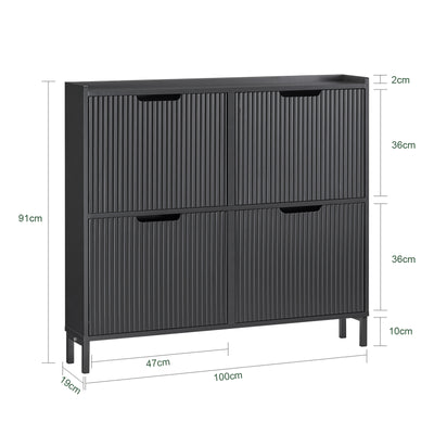 SoBuy FSR177-L-SCH Narrow Black Shoe Cabinet with 4 Flip Drawers – 19cm Slim Hallway Shoe Storage Cupboard W100 x D19 x H91cm