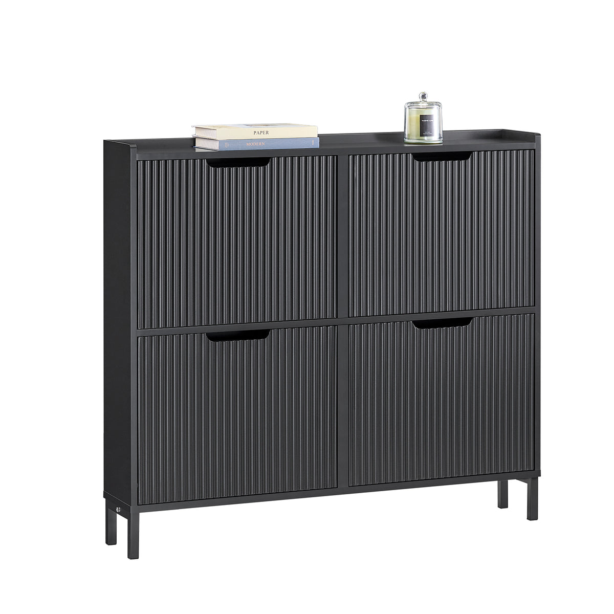 SoBuy narrow black shoe cabinet with 4 flip drawers for hallway