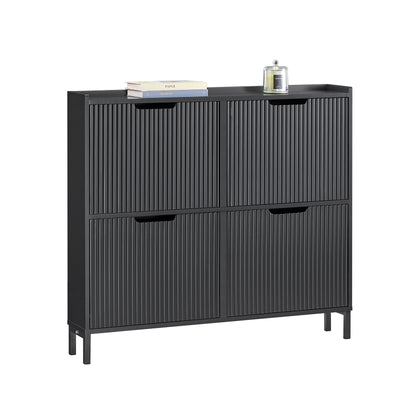 SoBuy narrow black shoe cabinet with 4 flip drawers for hallway