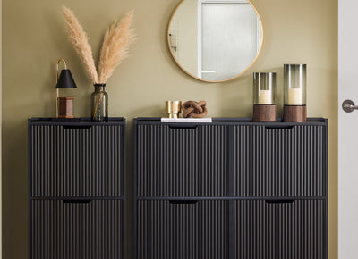 SoBuy FSR177-L-SCH narrow black shoe cabinet with 4 flip drawers for hallway