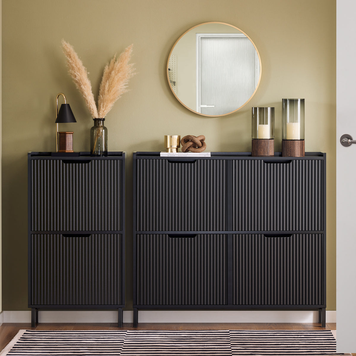 SoBuy narrow shoe cabinet in a slim hallway