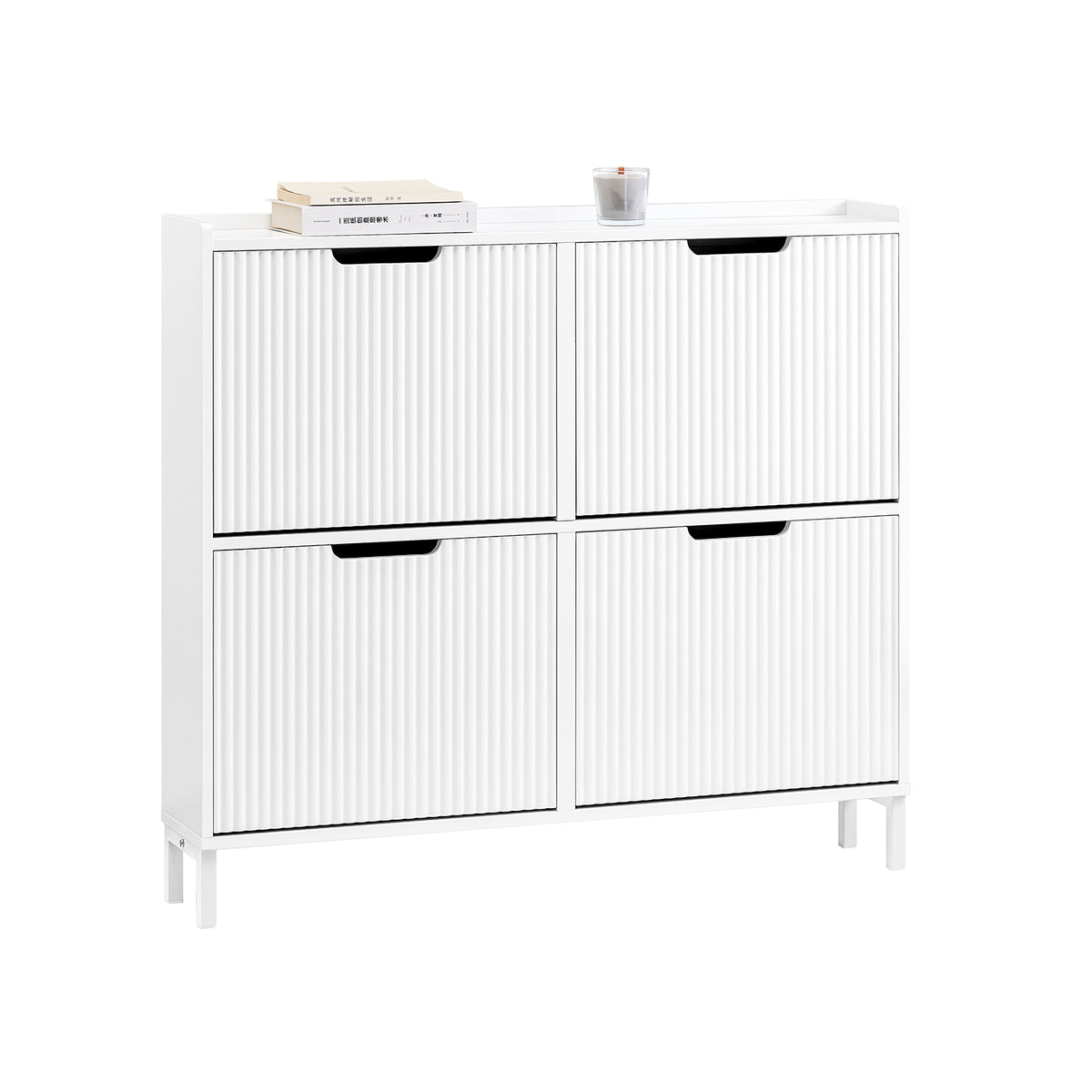 SoBuy FSR177-L-W White Wide Hallway Shoe Cabinet with 4 Flip Drawers – W100 x D19 x H91cm
