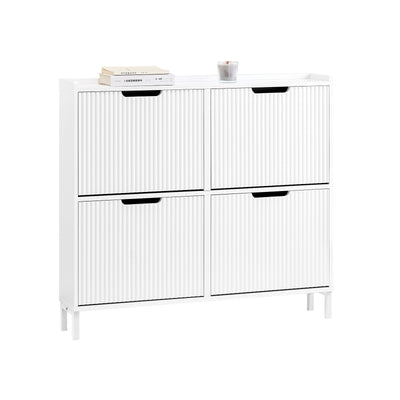 SoBuy FSR177-L-W White Wide Hallway Shoe Cabinet with 4 Flip Drawers – W100 x D19 x H91cm