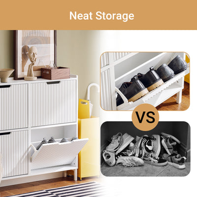 SoBuy White Shoe Cabinet with 4 Quiet Flip Drawers – Keeps Shoes Dust-Free and Easy to Access