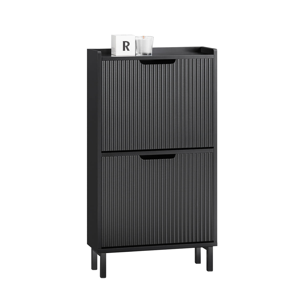 SoBuy FSR177-SCH black narrow hallway shoe cabinet white background product shot