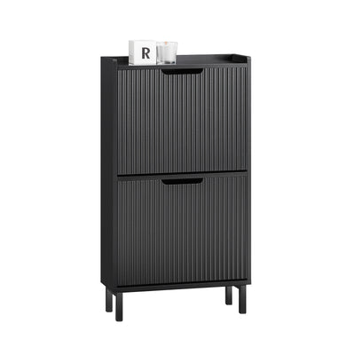 SoBuy FSR177-SCH black narrow hallway shoe cabinet white background product shot