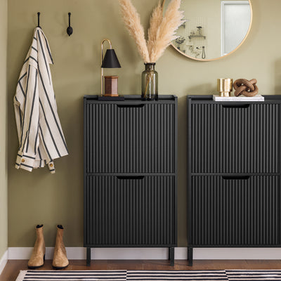SoBuy FSR177-SCH black narrow hallway shoe cabinet with 2 flip drawers