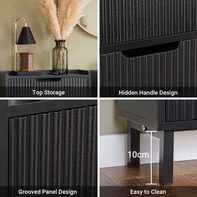 The top of this hallway shoe storage cabinet provides extra space for keys, décor, or mail