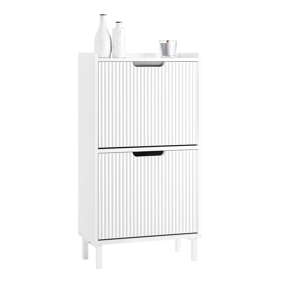 SoBuy FSR177-W white narrow hallway shoe cabinet white background product shot