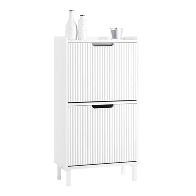 SoBuy FSR177-W white narrow hallway shoe cabinet white background product shot