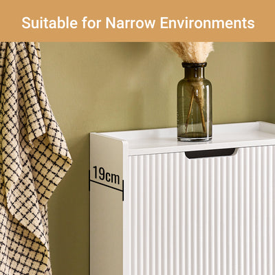 This white shoe cabinet FSR177-W features a narrow 19cm depth, making it perfect for hallways, entryways, understairs and small apartments.