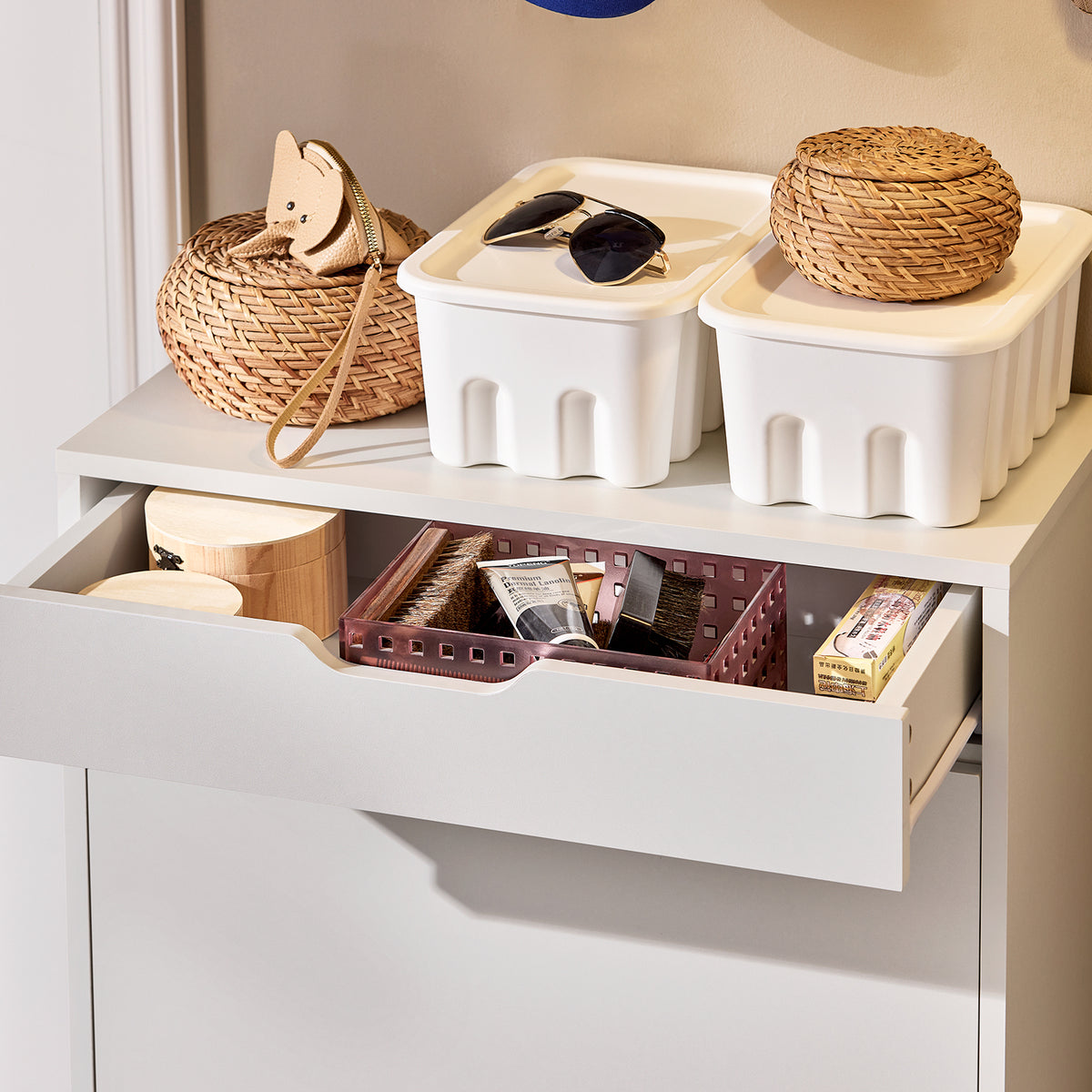 SoBuy FSR180-W, 2 Flip-drawers 1 Pull Out Drawer Shoe Cabinet Shoe Storage Cupboard Shoe Rack, White