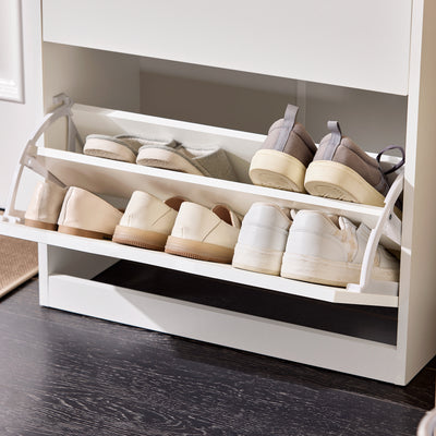 SoBuy FSR180-W, 2 Flip-drawers 1 Pull Out Drawer Shoe Cabinet Shoe Storage Cupboard Shoe Rack, White