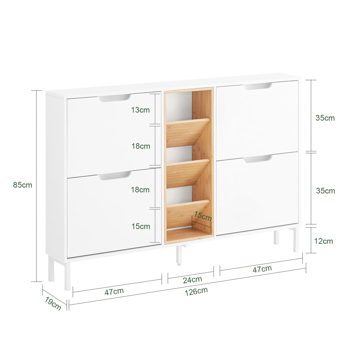 SoBuy FSR183-WN, 4 Flip-drawers 3 Open Shelves Shoe Cabinet Shoe Storage Cupboard, White and Natural