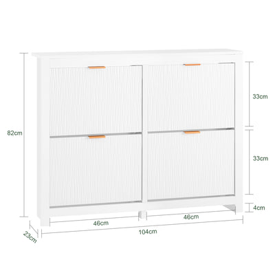 SoBuy FSR186-II-W, Shoe Rack Shoe Storage Cabinet - Slim Narrow 4 Flip Drawers Hallway Storage Unit with Stylish MDF - Easy Assembly with Metal Handles, 104x23x82cm White