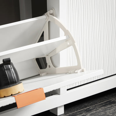 SoBuy FSR186-II-W, Shoe Rack Shoe Storage Cabinet - Slim Narrow 4 Flip Drawers Hallway Storage Unit with Stylish MDF - Easy Assembly with Metal Handles, 104x23x82cm White