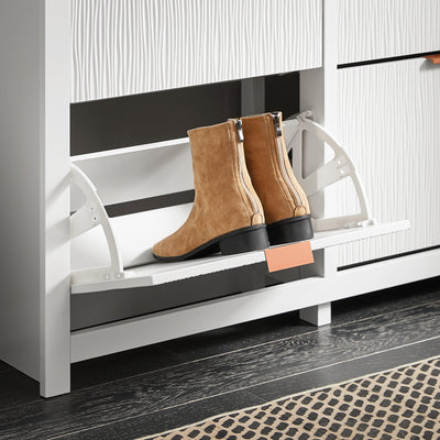 SoBuy FSR186-II-W, Shoe Rack Shoe Storage Cabinet - Slim Narrow 4 Flip Drawers Hallway Storage Unit with Stylish MDF - Easy Assembly with Metal Handles, 104x23x82cm White