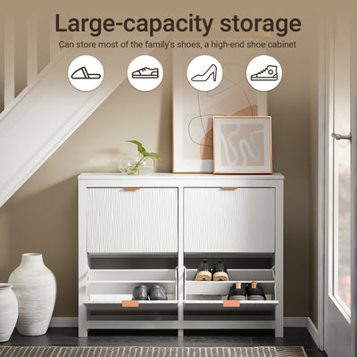 SoBuy FSR186-II-W, Shoe Rack Shoe Storage Cabinet - Slim Narrow 4 Flip Drawers Hallway Storage Unit with Stylish MDF - Easy Assembly with Metal Handles, 104x23x82cm White