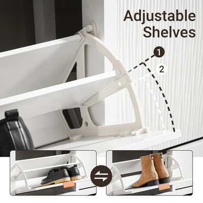 SoBuy FSR186-II-W, Shoe Rack Shoe Storage Cabinet - Slim Narrow 4 Flip Drawers Hallway Storage Unit with Stylish MDF - Easy Assembly with Metal Handles, 104x23x82cm White