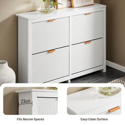 SoBuy FSR186-II-W, Shoe Rack Shoe Storage Cabinet - Slim Narrow 4 Flip Drawers Hallway Storage Unit with Stylish MDF - Easy Assembly with Metal Handles, 104x23x82cm White
