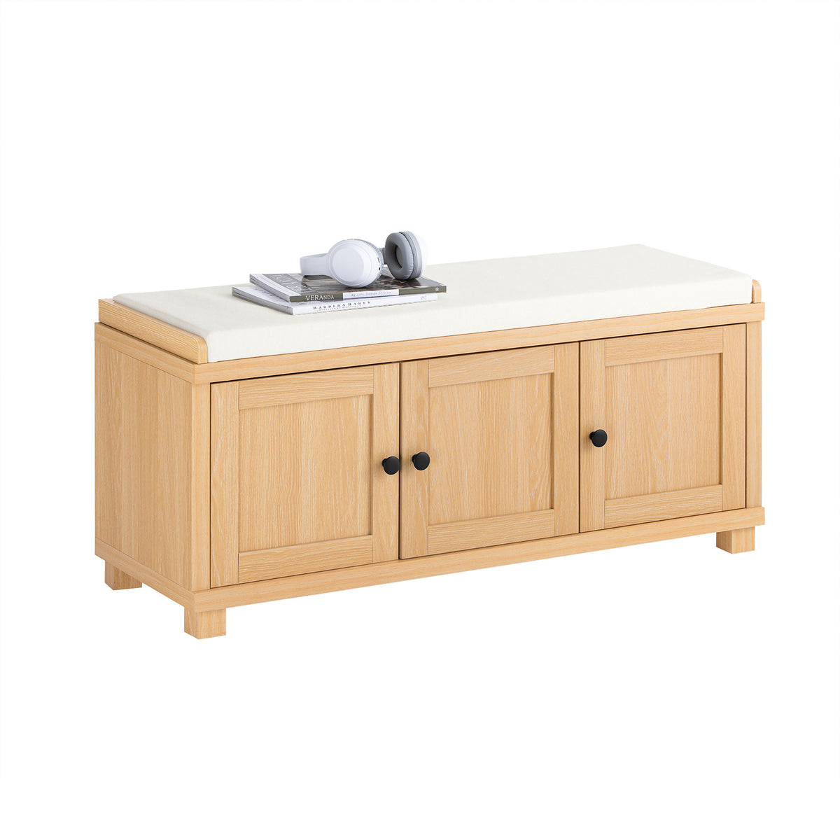 SoBuy FSR188-N, Hallway Storage Bench Shoe Bench Shoe Cabinet with Seat Cushion, Wood