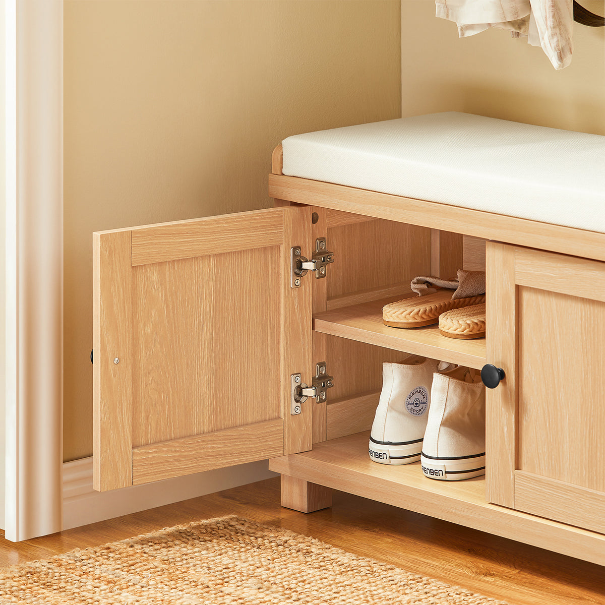 SoBuy FSR188-N, Hallway Storage Bench Shoe Bench Shoe Cabinet with Seat Cushion, Wood