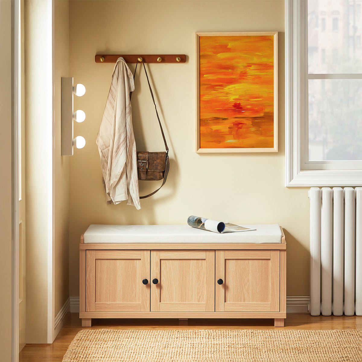 SoBuy FSR188-N, Hallway Storage Bench Shoe Bench Shoe Cabinet with Seat Cushion, Wood