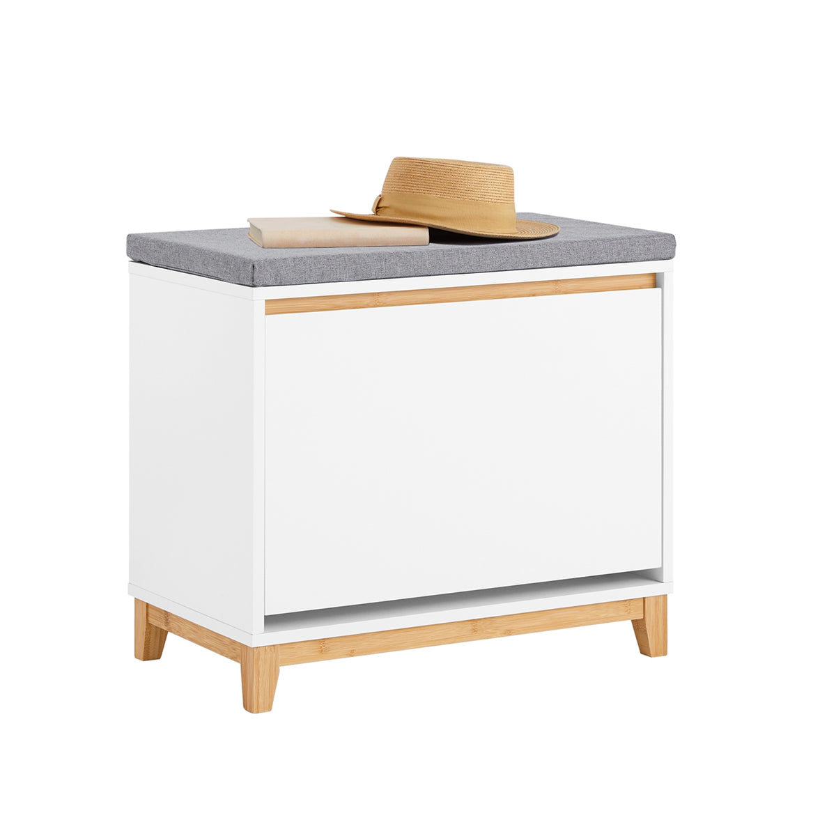 SoBuy FSR191-WN, Hallway Shoe Bench Shoe Cabinet with Seat Cushion and Flip-drawer, White