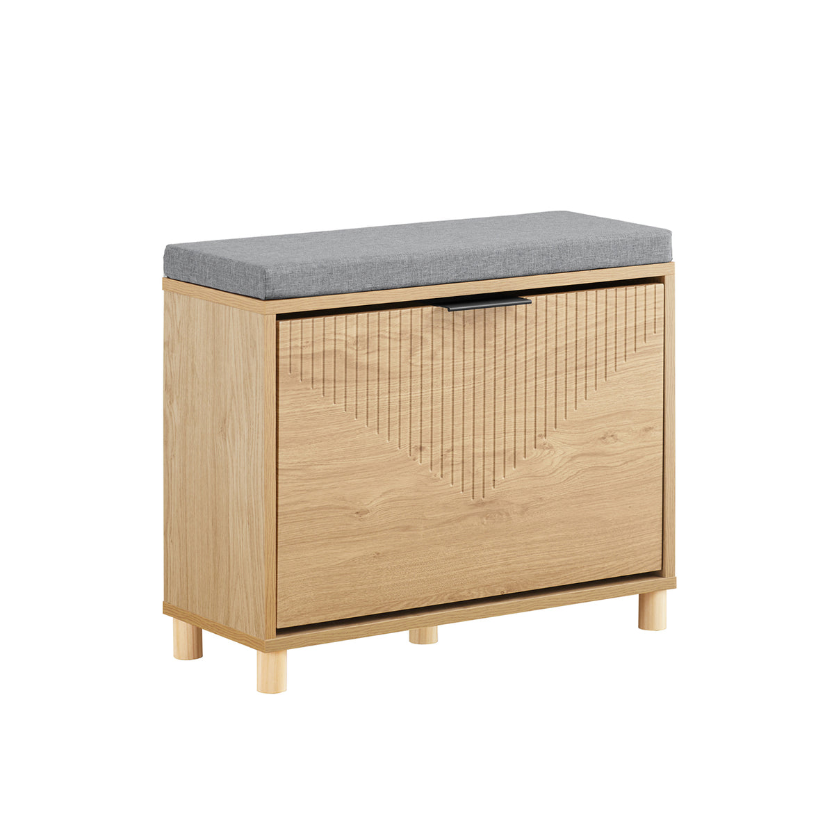 SoBuy FSR199-N Shoe Storage Bench with Seat – Flip Drawer, 4cm Cushion, 118kg, Compact Hallway Entryway Unit, Light Wood Grey, 60x24x50cm