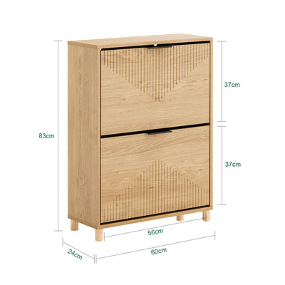SoBuy FSR200-II-N, Slim Shoe Cabinet Storage Hallway with Flip Doors – Narrow Shoe Rack Cupboard Unit for 8 Pairs – Small Wooden Storage Cabinet for Hallways, Natural light wood texture, 60x24x83cm