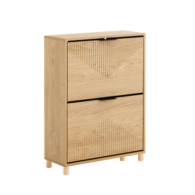 SoBuy FSR200-II-N, Slim Shoe Cabinet Storage Hallway with Flip Doors – Narrow Shoe Rack Cupboard Unit for 8 Pairs – Small Wooden Storage Cabinet for Hallways, Natural light wood texture, 60x24x83cm