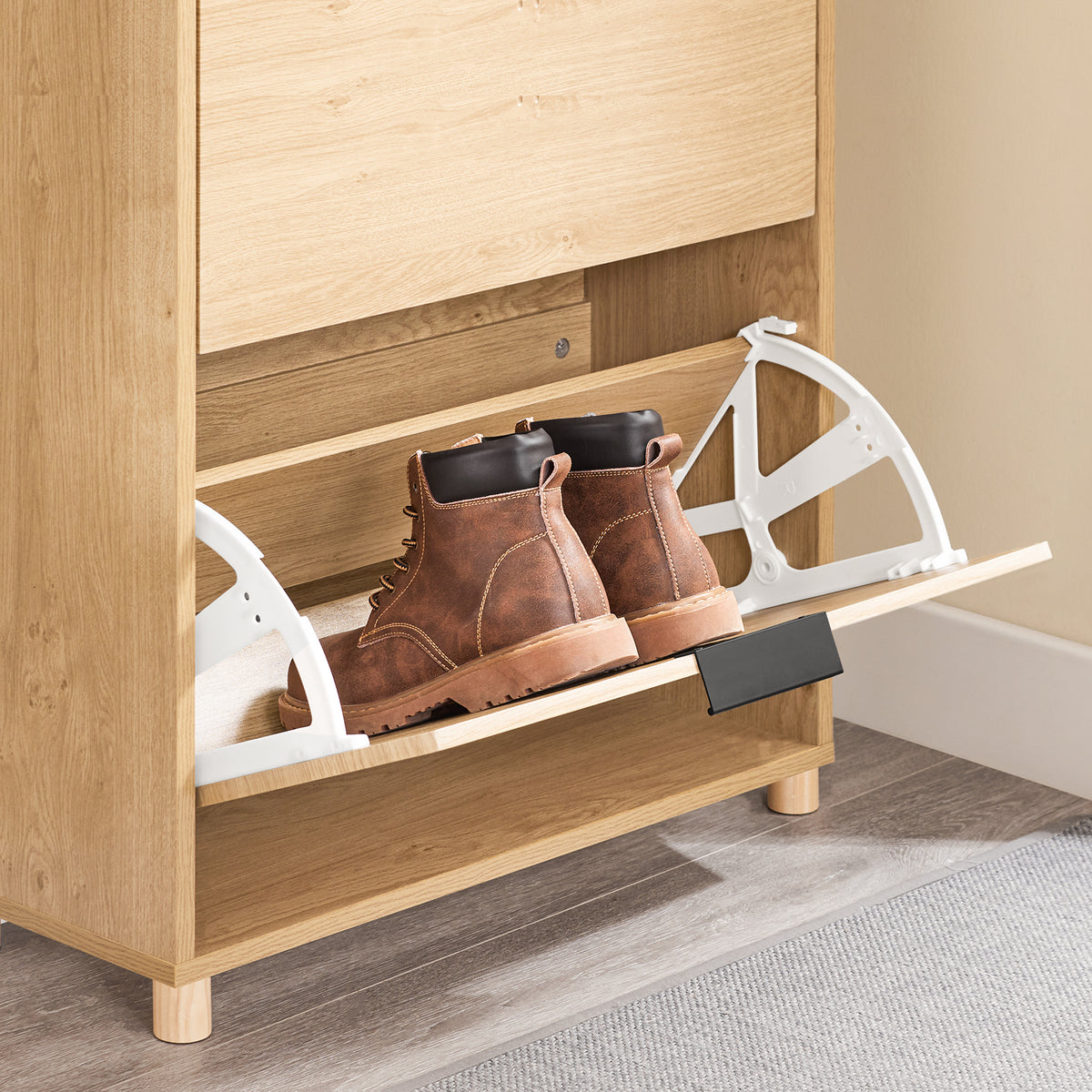 SoBuy FSR200-II-N, Slim Shoe Cabinet Storage Hallway with Flip Doors – Narrow Shoe Rack Cupboard Unit for 8 Pairs – Small Wooden Storage Cabinet for Hallways, Natural light wood texture, 60x24x83cm