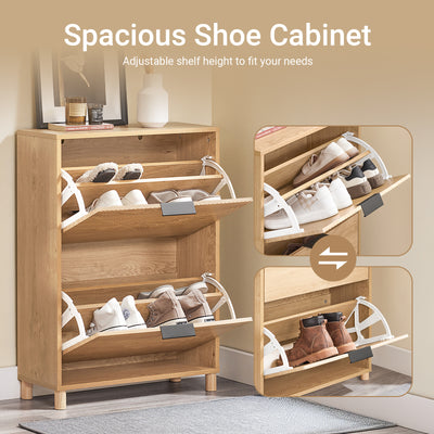 SoBuy FSR200-II-N, Slim Shoe Cabinet Storage Hallway with Flip Doors – Narrow Shoe Rack Cupboard Unit for 8 Pairs – Small Wooden Storage Cabinet for Hallways, Natural light wood texture, 60x24x83cm