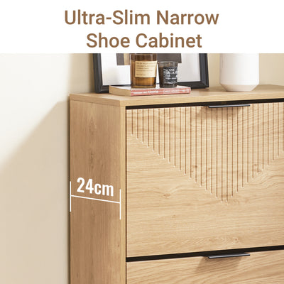 SoBuy FSR200-II-N, Slim Shoe Cabinet Storage Hallway with Flip Doors – Narrow Shoe Rack Cupboard Unit for 8 Pairs – Small Wooden Storage Cabinet for Hallways, Natural light wood texture, 60x24x83cm