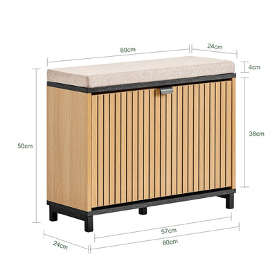 SoBuy FSR201-N, Shoe Storage Bench Shoe Rack Bench with Padded Seat – Flip-Drawer Wooden Hallway Bench for Entryway, 113kg Load, W60xD24xH50cm, Black Marble+Natural