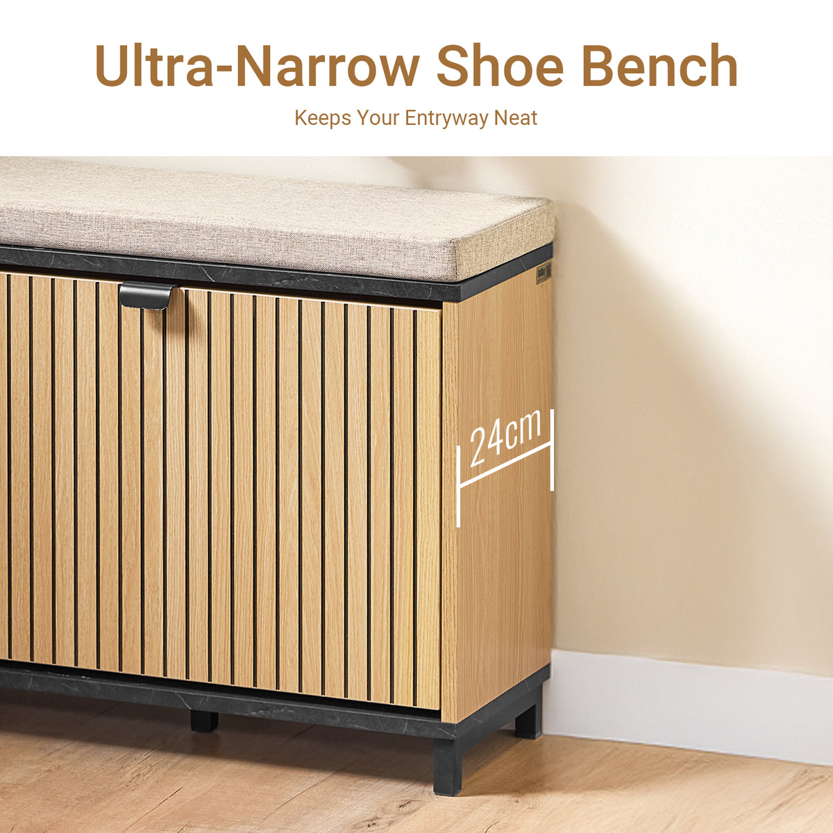 SoBuy FSR201-N, Shoe Storage Bench Shoe Rack Bench with Padded Seat – Flip-Drawer Wooden Hallway Bench for Entryway, 113kg Load, W60xD24xH50cm, Black Marble+Natural