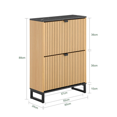 SoBuy FSR202-N, Shoe Cabinet Storage Cabinet – Slim Narrow Shoe Rack with Flip Drawers for 8-12 Pairs, Hallway Storage Unit in Black Marble & Light Wood, 60×24×88cm, 30kg Load