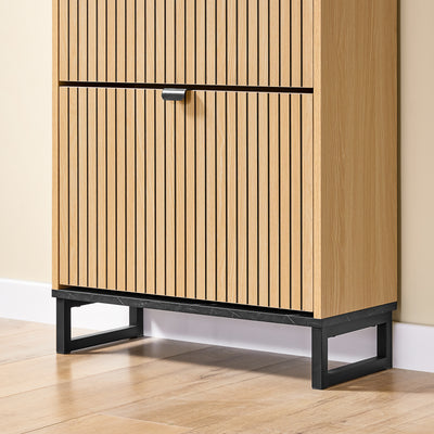 SoBuy FSR202-N, Shoe Cabinet Storage Cabinet – Slim Narrow Shoe Rack with Flip Drawers for 8-12 Pairs, Hallway Storage Unit in Black Marble & Light Wood, 60×24×88cm, 30kg Load