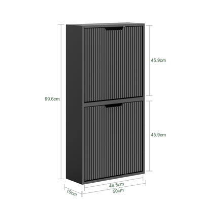 SoBuy FSR204-SCH Black Slim Hallway Shoe Cabinet with Reversible Swing Doors & Small Item Storage – Ultra Slim 19cm Deep, W50 x H100cm