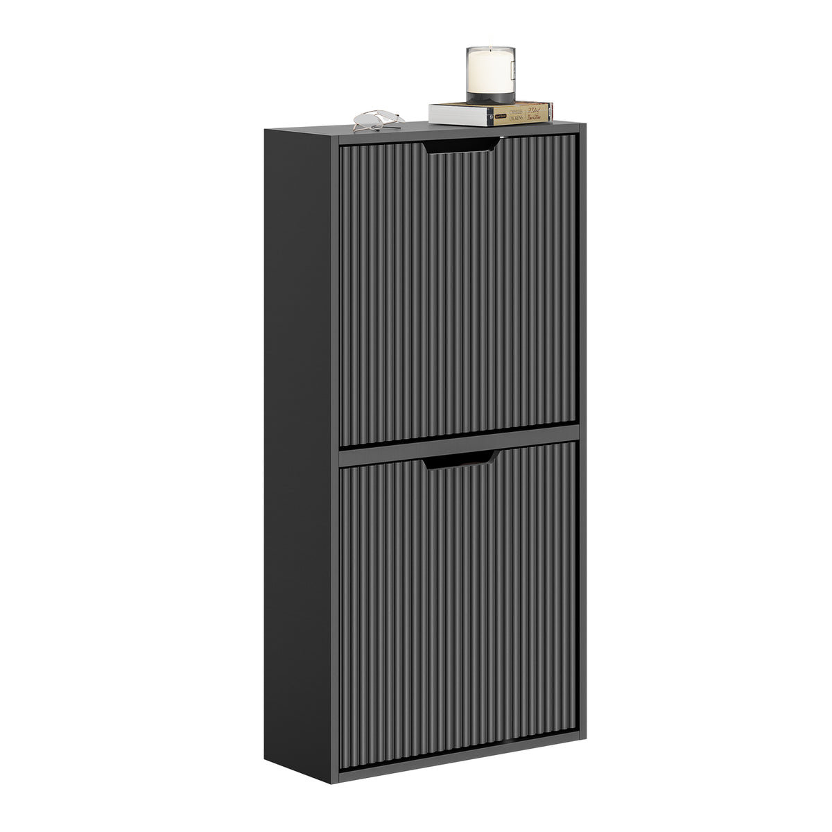 SoBuy FSR204-SCH Black Slim Hallway Shoe Cabinet with Reversible Swing Doors & Small Item Storage – Ultra Slim 19cm Deep, W50 x H100cm