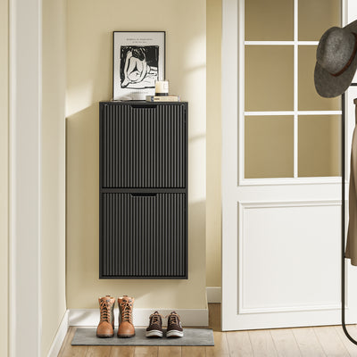 SoBuy FSR204-SCH Black Slim Hallway Shoe Cabinet with Reversible Swing Doors & Small Item Storage – Ultra Slim 19cm Deep, W50 x H100cm