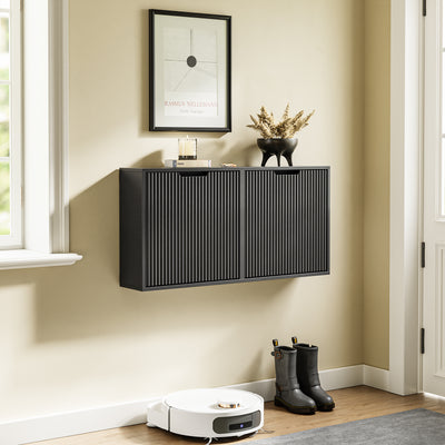 SoBuy FSR204-SCH Black Slim Hallway Shoe Cabinet with Reversible Swing Doors & Small Item Storage – Ultra Slim 19cm Deep, W50 x H100cm