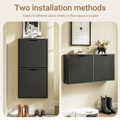 SoBuy FSR204-SCH Black Slim Hallway Shoe Cabinet with Reversible Swing Doors & Small Item Storage – Ultra Slim 19cm Deep, W50 x H100cm