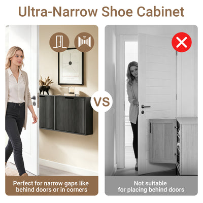 SoBuy FSR204-SCH Black Slim Hallway Shoe Cabinet with Reversible Swing Doors & Small Item Storage – Ultra Slim 19cm Deep, W50 x H100cm