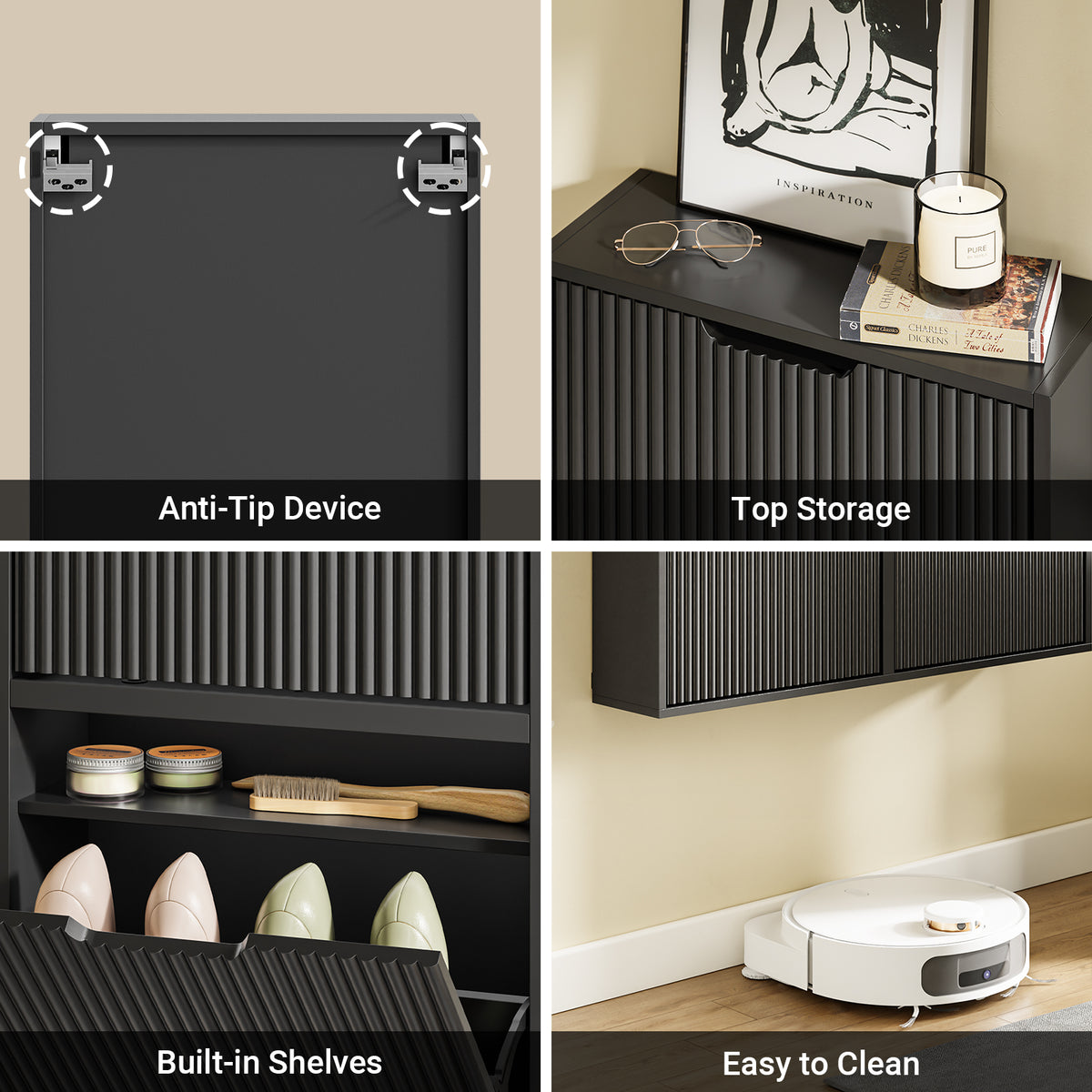 SoBuy FSR204-SCH Black Slim Hallway Shoe Cabinet with Reversible Swing Doors & Small Item Storage – Ultra Slim 19cm Deep, W50 x H100cm
