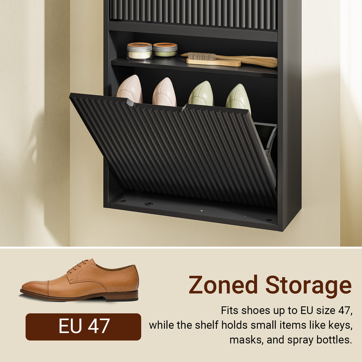 SoBuy FSR204-SCH Black Slim Hallway Shoe Cabinet with Reversible Swing Doors & Small Item Storage – Ultra Slim 19cm Deep, W50 x H100cm