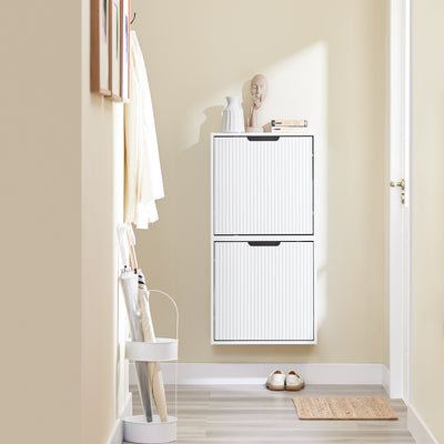 SoBuy FSR204-W white slim shoe cabinet in modern hallway scene 19cm deep Nordic style