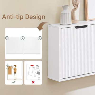 FSR204-W white slim shoe cabinet anti-tip device felt feet floor protection detail