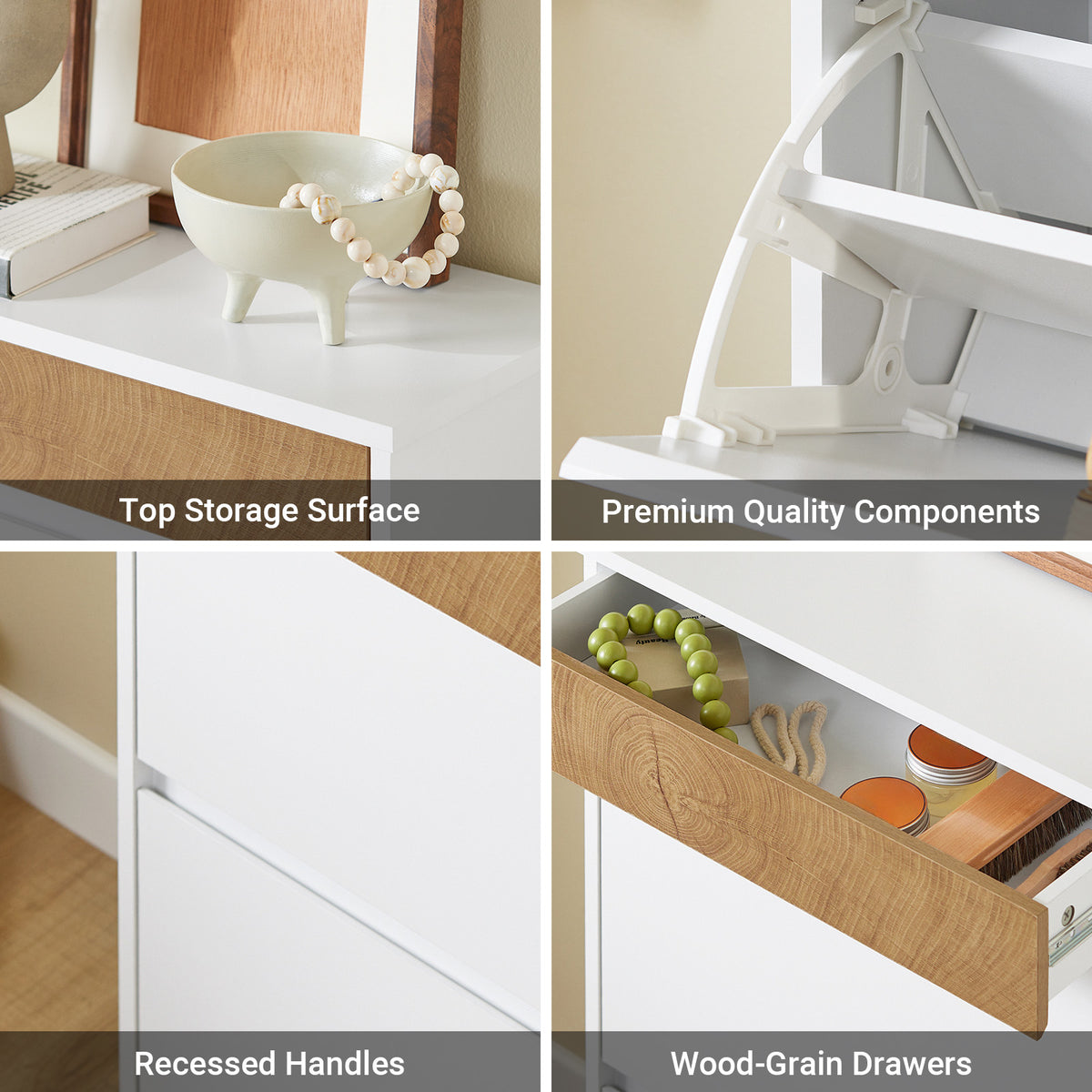 SoBuy FSR205-WN, Shoe Rack Narrow Shoe Storage Cabinet with 2 Adjustable Flip Doors & Drawer for 12 Pairs of Shoes, White & Wood Grain Finish, Compact for Entryway, Easy Assembly, 61x26x91cm