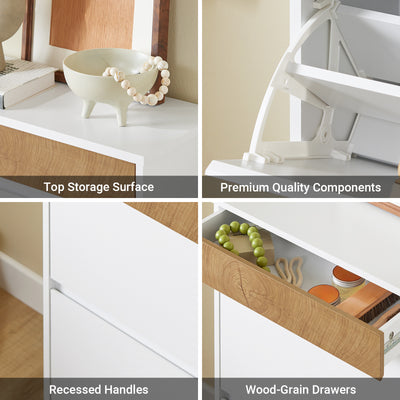 SoBuy FSR205-WN, Shoe Rack Narrow Shoe Storage Cabinet with 2 Adjustable Flip Doors & Drawer for 12 Pairs of Shoes, White & Wood Grain Finish, Compact for Entryway, Easy Assembly, 61x26x91cm